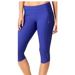 Athleta Dobby Be Free Knicker Capri Stash Pocket Legging Royal Blue Purple Small